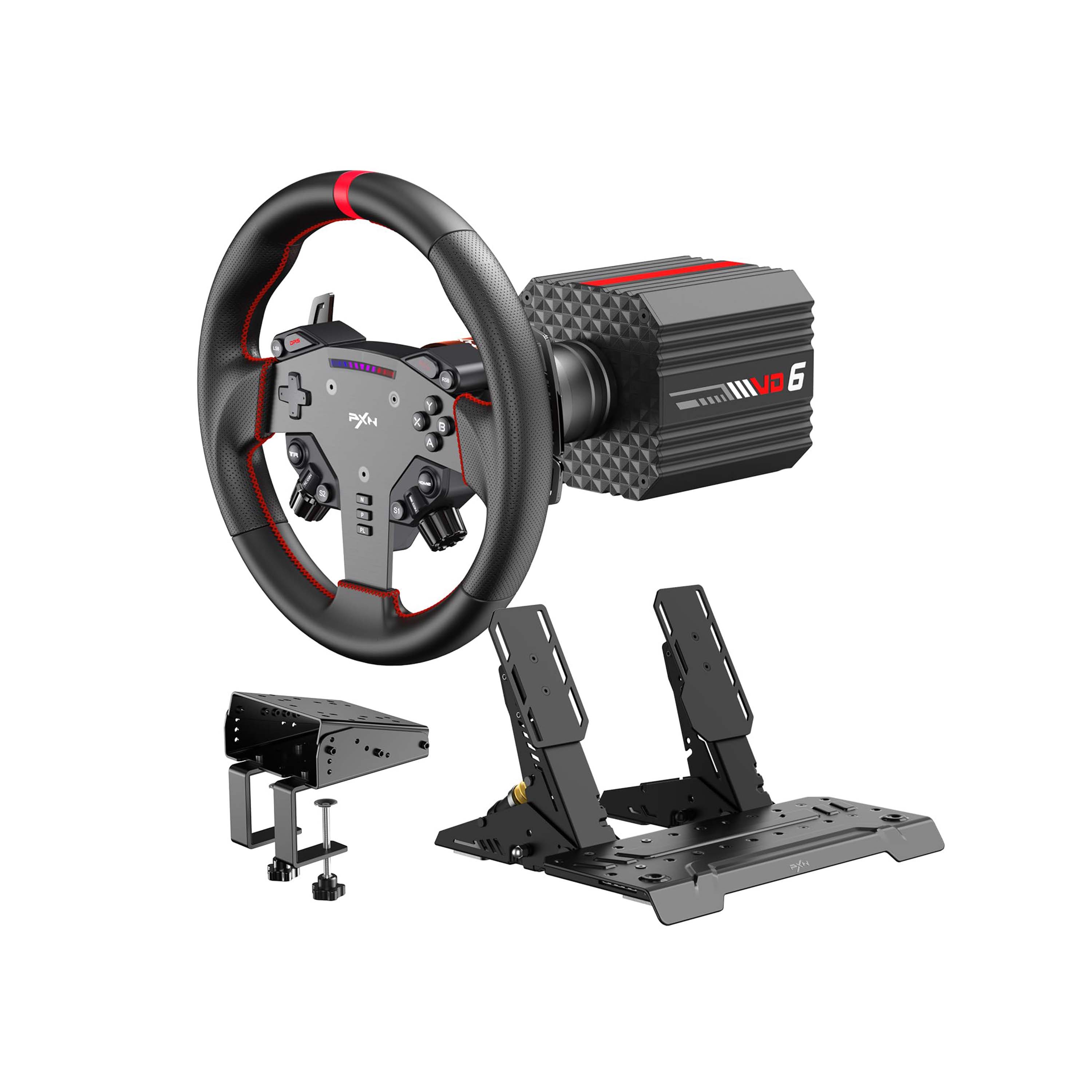 driving simulator with steering wheel and pedals PXN VD6 Racing Wheel Bundle with Pedals and Clutch Set