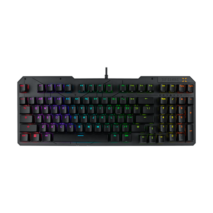 ASUS TUF Gaming K3 Gen II product photo — TUF Gaming K3 Gen II keyboard front view with detachable cover removed