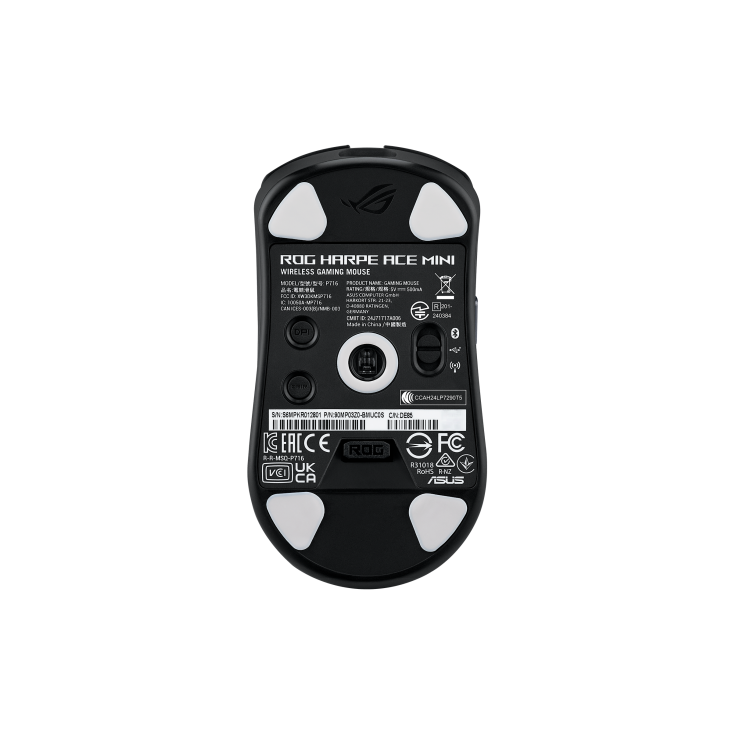 ASUS ROG Harpe Ace Mini product photo — The bottom view of the black ROG Harpe Ace Mini