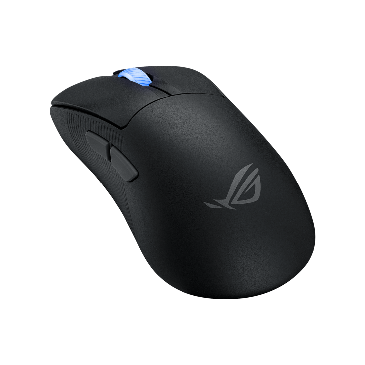 ASUS ROG Keris II Ace product photo — ROG Keris II Ace –angled view from the left with the mouse lying flatter forward