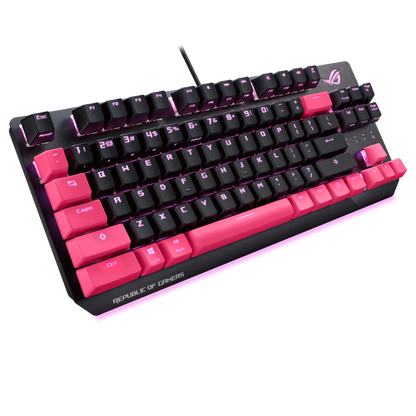 ASUS ROG Strix Scope TKL Electro Punk product photo — ROG Strix Scope TKL Electro Punk angled view from left