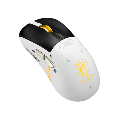 ASUS ROG Keris II Origin-KJP Gaming Mouse product photo — Angled view from the left of the ROG Keris II Origin KJP in both black and moonlight white