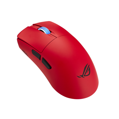 ASUS ROG Harpe II Ace Gaming Mouse product photo — Angeled side view of the lava red ROG Harpe II Ace