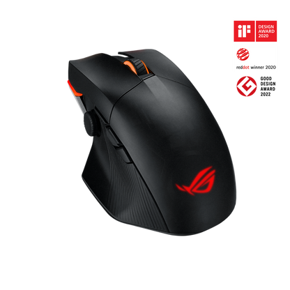 ASUS ROG Chakram X Origin product image — ROG Chakram X Origin angled side view with award icons