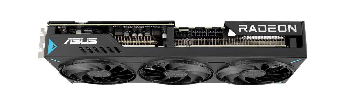 ASUS ATS Radeon™ RX 9070 GRE OC Edition 12GB GDDR6 product image — Angled top down view of the Prime Radeon RX 9070 GRE EVO graphics card hero angle