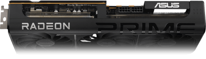 ASUS Prime Radeon™ RX 9070 GRE EVO OC Edition 12GB GDDR6 product image — Angled top down view of the Prime Radeon RX 9070 GRE EVO graphics card hero angle