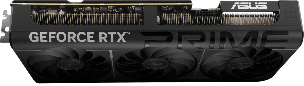 ASUS PRIME GeForce RTX™ 5080 EVO 16GB GDDR7 OC Edition product image — Angled top down view of the Prime GeForce RTX 5080 EVO graphics card hero angle