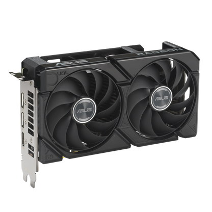 ASUS Dual Radeon™ RX 9060 XT 16GB GDDR6 product image — DUAL-RX9060XT_top down view focus IO