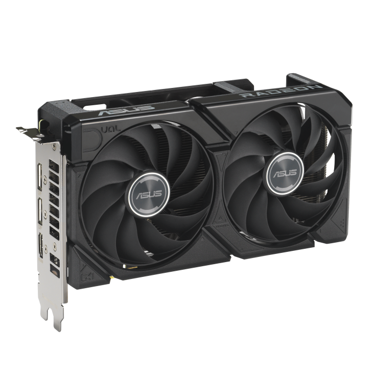ASUS Dual Radeon™ RX 9060 XT 16GB GDDR6 product image — DUAL-RX9060XT_top down view focus IO