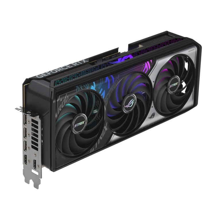 ASUS ROG Strix GeForce RTX™ 5070 Ti 16GB GDDR7 OC Edition product image — ROG-STRIX-RTX5070TI-O16G-GAMING_top down view focus IO
